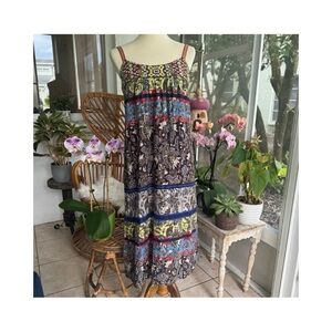 One September Anthropologie Long Multicolor Embroidered Peasant Dress